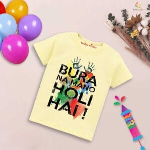 Holi T-shirt for Kids Unisex Holi Topwear Outfit Printed Half Sleeve Tshirt Dress for Boy n Girl "Bura Na Mano Holi Hai"