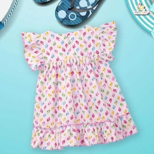 Babywish Baby Girl Cotton Frock Newborn Girl Knee Length Sleeveless Dress Lily Floral Theme Printed - Image 6