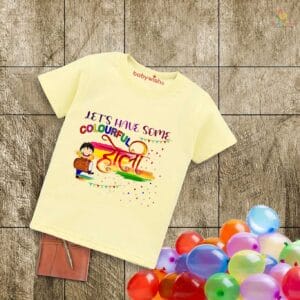Holi T-shirt for Kids Unisex Holi Topwear Outfit Printed Half Sleeve Tshirt Dress for Boy n Girl "Let's Have Some Colorful Festival"