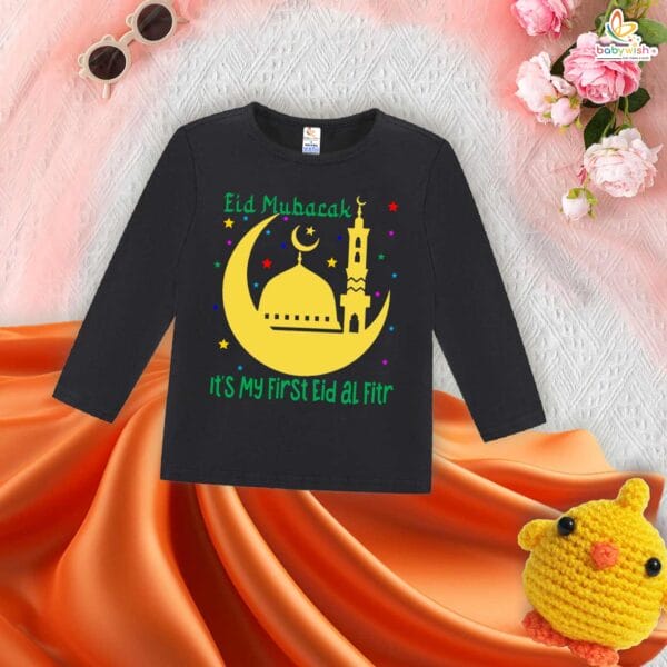 My First Eid Full Sleeve T-Shirt – “Eid-Ul-Fitr Mubarak” Print | Baby Boys & Girls Islamic Festival Top | Cute Baby Eid Outfit 2025 by Babywish - Image 2