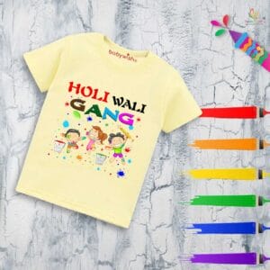 Holi T-shirt for Kids Unisex Holi Topwear Outfit Printed Half Sleeve Tshirt Dress for Boy n Girl "Holi Wali Gang"
