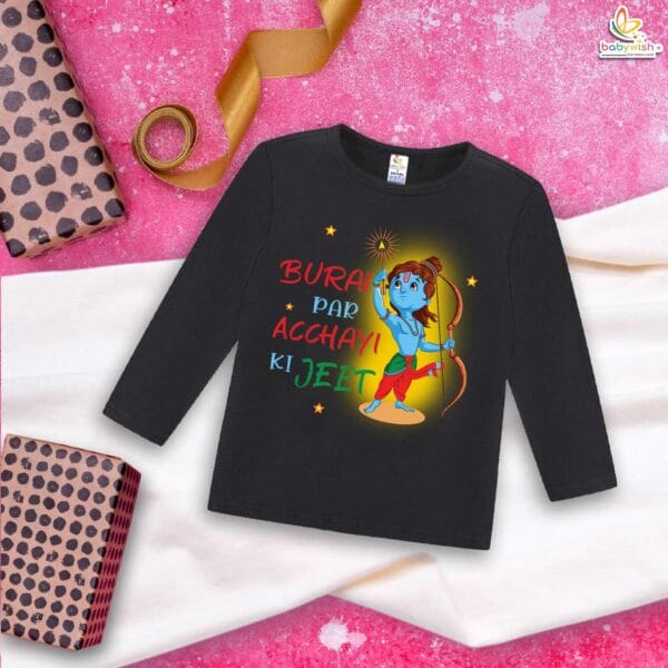 My First Ramnavmi Baby T-Shirt – Full Sleeve “Burai Par Acchayi Ki Jeet” Outfit for Infant Boy or Girl – Traditional Hindu Festival Wear for Ram Navami – Babywish - Image 3