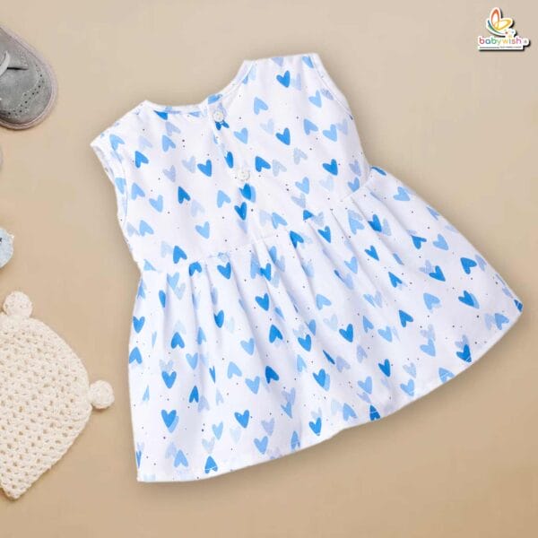 Babywish Baby Girl Cotton Frock Newborn Girl Knee Length Sleeveless Dress Heart Theme Printed - Image 3