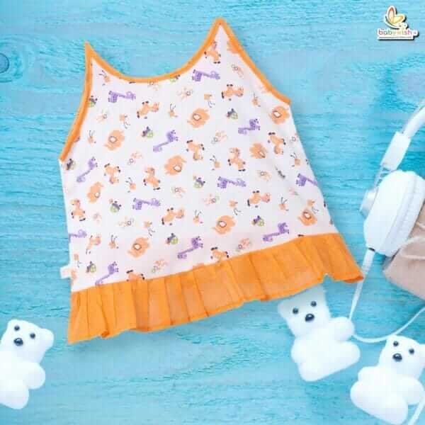 Babywish Baby Girl Cotton Frock Newborn Girl Knee Length Sleeveless Dress Animal Theme Printed - Image 3