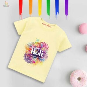 Holi T-shirt for Kids Unisex Holi Topwear Outfit Printed Half Sleeve Tshirt Dress for Boy n Girl "Festival Of Color"