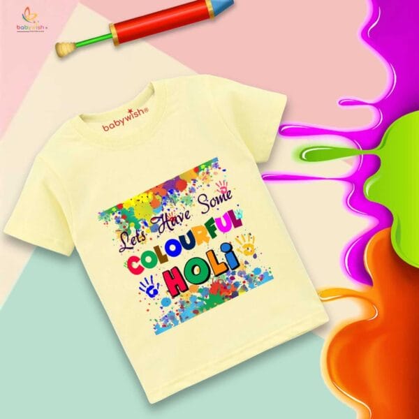 Holi T-shirt for Kids Unisex Holi Topwear Outfit Printed Half Sleeve Tshirt Dress for Boy n Girl "Colorful Holi Enjoy" - Image 2