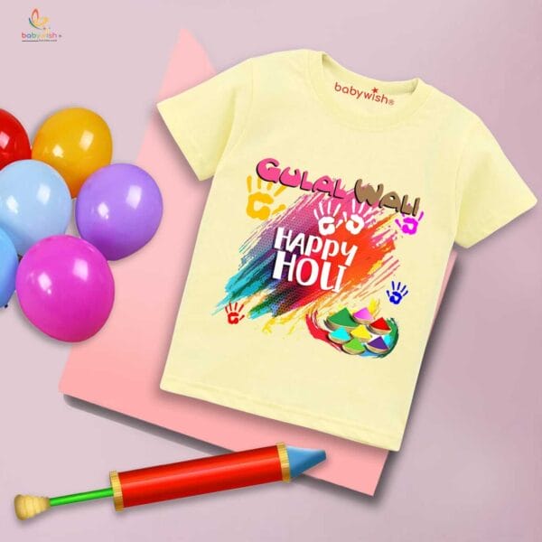 Holi T-shirt for Kids Unisex Holi Topwear Outfit Printed Half Sleeve Tshirt Dress for Boy n Girl "Gulal Wali Happy Holi" - Image 4