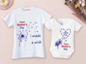 Mothers Day Special Combo White T-Shirts and Romper Sets for Mother and baby Combo Pack of 2