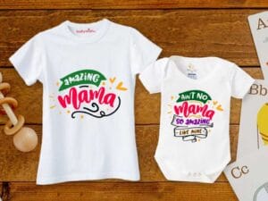 Mothers Day Special Combo White T-Shirts and Romper Sets for Mother and baby Combo Pack of 2