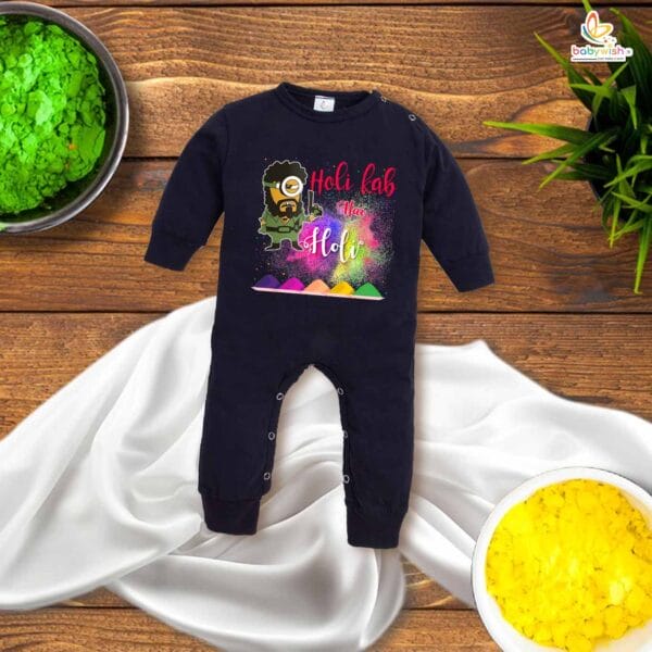My First Holi Full Body Romper – Gabbar Printed Baby Bodysuit for Holi Celebration – Babywish - Image 2