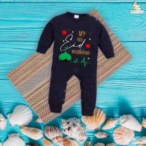 My First Eid Full Body Romper – Baby Bodysuit with “Eid Mubarak” Print | Full-Length Islamic Festival Outfit for Infant Boys & Girls by Babywish