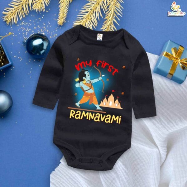 My First Ramnavmi Baby Romper – Full Sleeve Bodysuit “My First Ram Navami” – Traditional Festival Outfit for Infant Boy or Girl – Hindu Ramnavmi Celebration Dress – Babywish - Image 4