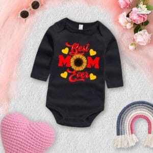 My First Mother’s Day Baby Romper – Full Sleeve Sunflower Print Bodysuit for Newborn Infant Girl or Boy – Cute Mother’s Day Outfit Gift – Babywish