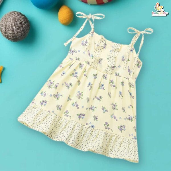 Babywish Baby Girl Cotton Frock Newborn Girl Knee Length Sleeveless Dress Floral Theme Printed - Image 8