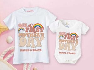 Mothers Day Special Combo White T-Shirts and Romper Sets for Mother and baby Combo Pack of 2