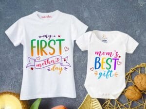 Mothers Day Special Combo White T-Shirts and Romper Sets for Mother and baby Combo Pack of 2
