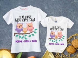 Mothers Day Special Combo White T-Shirts and Romper Sets for Mother and baby Combo Pack of 2