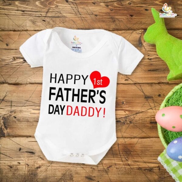 Fathers Day Special Combo White T-Shirts and Romper Sets for Father and baby Combo Pack of 2 | Happy 1st Father's Day Daddy !| - Image 3
