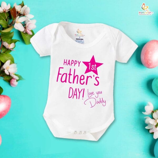 Fathers Day Special Combo White T-Shirts and Romper Sets for Father and baby Combo Pack of 2 | Happy 1st Father's Day! Love You Daddy | - Image 3