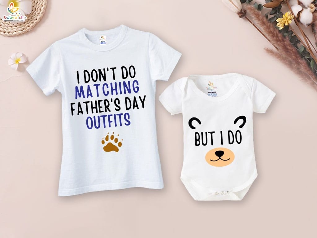 Fathers Day Special Combo White T-Shirts and Romper Sets for Father and baby Combo Pack of 2 | Matching Father's Day Outfit|