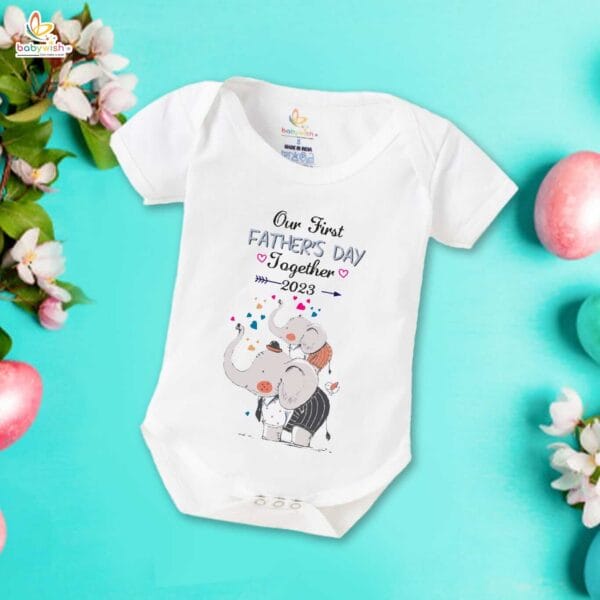 Fathers Day Special Combo White T-Shirts and Romper Sets for Father and baby Combo Pack of 2 | Our First Father's Day Together 2023| - Image 3