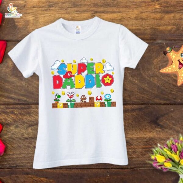 Fathers Day Special Combo White T-Shirts Sets for Father and KId Combo Pack of 2 |  SUPER DADDIO | - Image 2