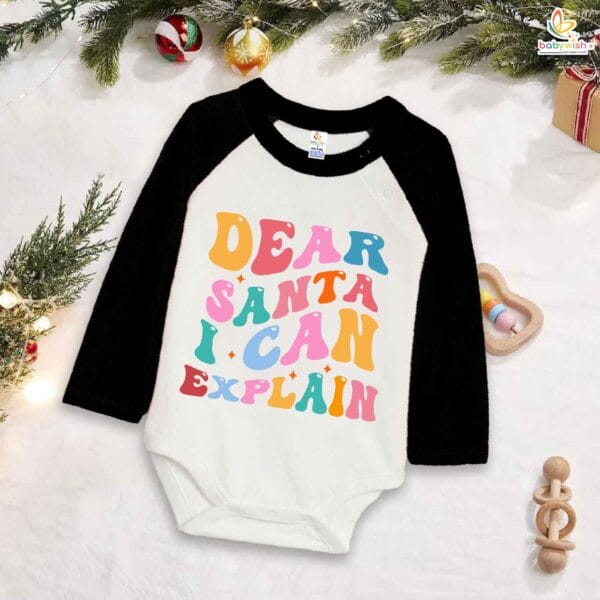 My First Christmas Romper | Dear Santa I Can Explain Print Full Sleeve Bodysuit for Baby Boys & Girls | Funny Holiday Outfit – Babywish - Image 4