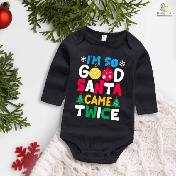 My First Christmas Romper | I Am So Good Santa Came Twice Print Bodysuit for Baby Boys & Girls | Funny Holiday Baby Outfit – Babywish - Image 4