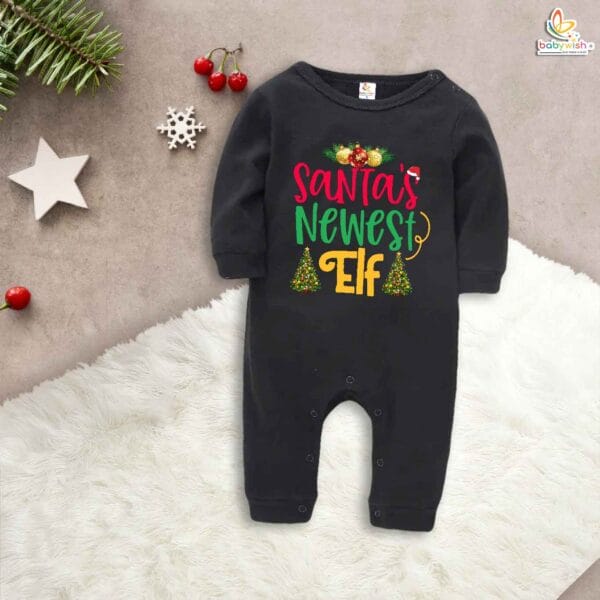 Babywish Christmas Full Body Romper Clothes My First Merry Bodysuit Santa Newest ELF Print - Image 2