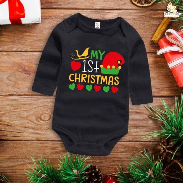 Babywish Christmas Romper Clothes My First Merry Bodysuit Romper My first Christmas Hat Print - Image 4