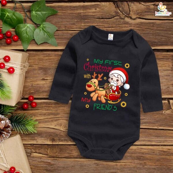 Babywish Christmas Romper Clothes My First Merry Bodysuit Romper My First Christmas With my friend's - Image 3