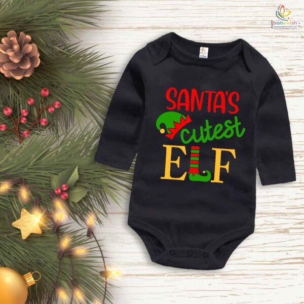 Babywish Christmas Romper Clothes My First Merry Bodysuit Romper Santa's cutest ELF Print - Image 4