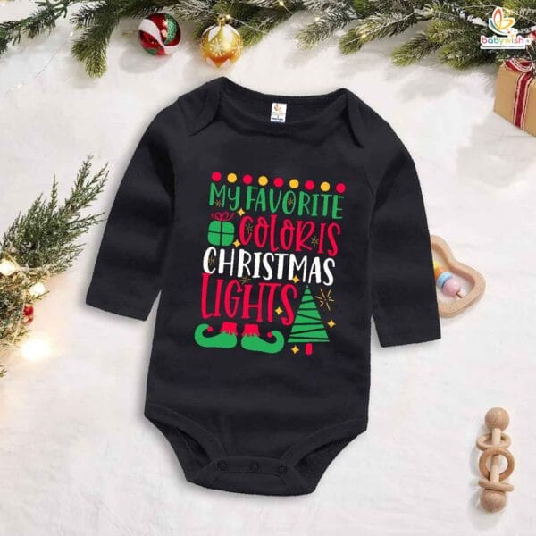 Babywish Christmas Romper Clothes My First Merry Bodysuit Romper My Fevorite color is Christmas Light - Image 3