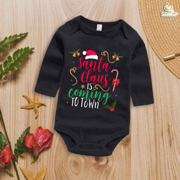 My First Christmas Romper | Santa Claus Is Coming to Town Bodysuit for Baby Boys & Girls | Festive Holiday Outfit – Babywish - Image 4
