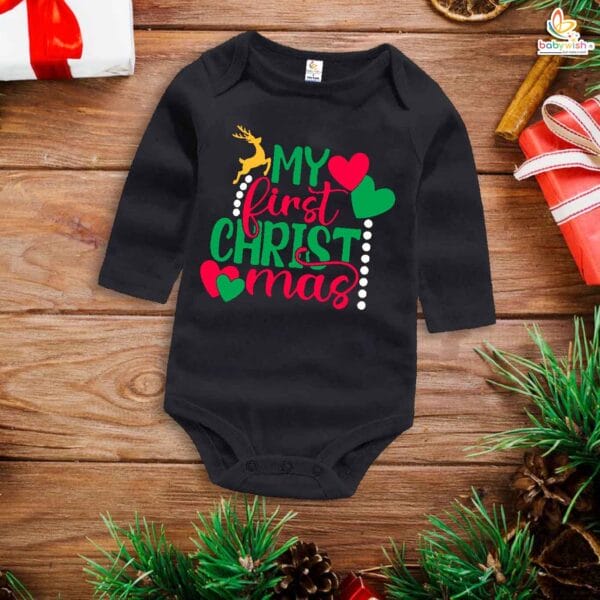 My First Christmas Romper | My First Christmas Heart Print Bodysuit for Baby Boys & Girls | Festive Holiday Outfit – Babywish - Image 4