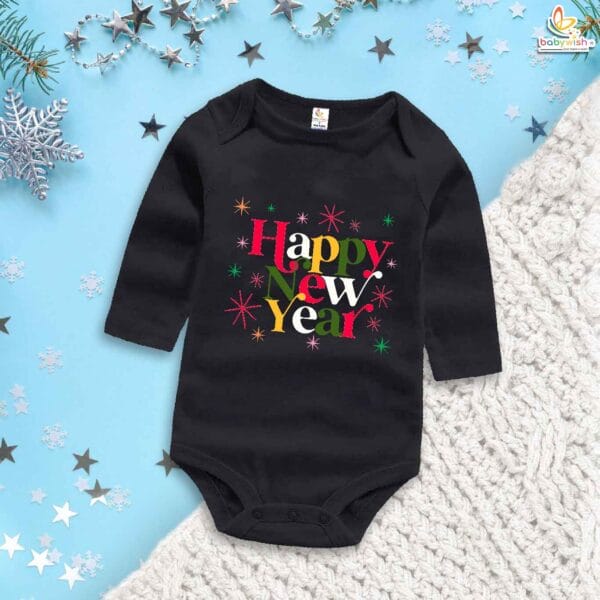 My First New Year Romper | Happy New Year Full Sleeve Baby Bodysuit | Winter Celebration Outfit for Baby Boys & Girls – Babywish - Image 4