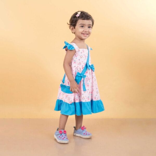 Baby Girl Cotton Frock Newborn Girl Knee Length Sleeveless Dress Bear Theme Printed - Image 5