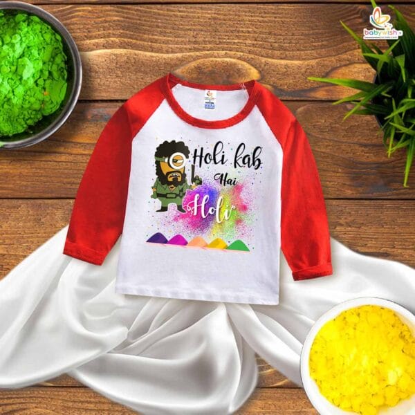 My First Holi Full Sleeve T-shirt – Gabbar Printed "My First Holi" Baby Outfit – Babywish - Image 2