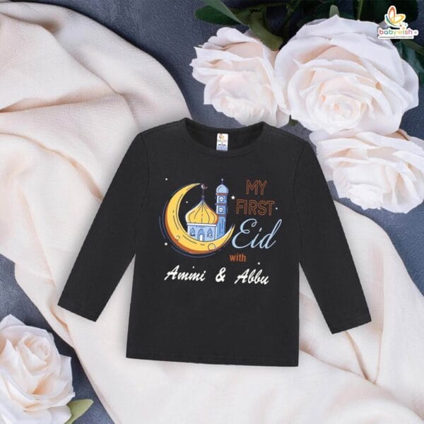 My First Eid T-Shirt for Baby Boys & Girls – "My First Eid With Ammi and Abbu" Print | Eid Outfit 2025 for Infants | Islamic Festival Clothing – Babywish - Image 2