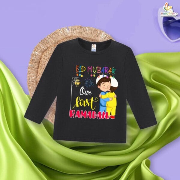 My First Eid Full Sleeve T-Shirt – “Our First Ramadan Mubarak” Print | Islamic Festival Shirt for Baby Boys & Girls | Cute Ramadan & Eid Outfit 2025 by Babywish - Image 2