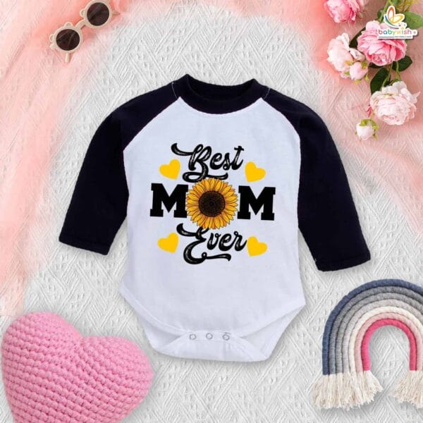 My First Mother’s Day Baby Romper – Full Sleeve Sunflower Print Bodysuit for Newborn Infant Girl or Boy – Cute Mother’s Day Outfit Gift – Babywish - Image 2
