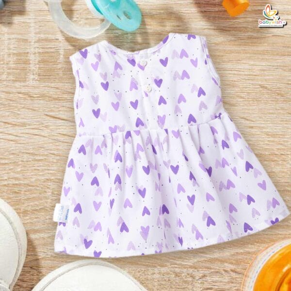 Babywish Baby Girl Cotton Frock Newborn Girl Knee Length Sleeveless Dress Heart Theme Printed - Image 6