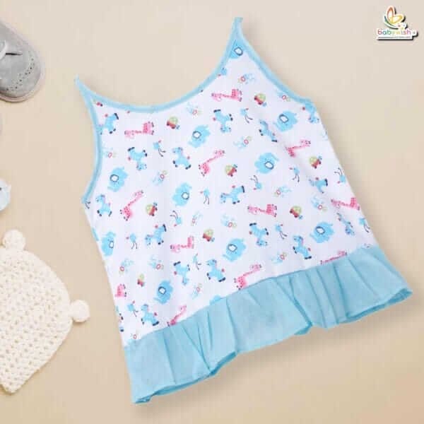 Babywish Baby Girl Cotton Frock Newborn Girl Knee Length Sleeveless Dress Animal Theme Printed - Image 2