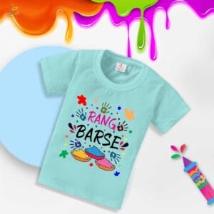 Holi T-shirt for Kids Unisex Holi Topwear Outfit Printed Half Sleeve Tshirt Dress for Boy n Girl "Rang Barse Holi Print"