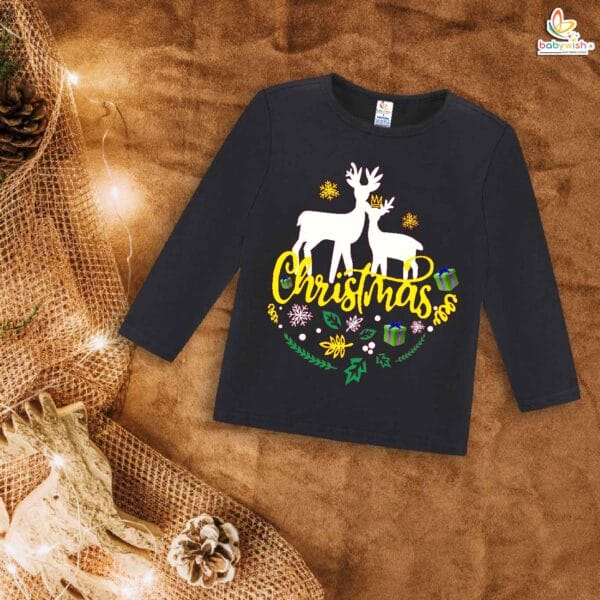 My First Christmas T-Shirt | Cute Deer Print Full Sleeve Baby Tee | Festive Winter Outfit for Boys & Girls – Babywish - Image 3