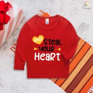 Miss Steal Your Heart Baby Girl Valentine’s Day T-Shirt – My First Valentine’s Day Full Sleeve Outfit | Cute Infant & Toddler Clothes | Baby Girl Gift Idea – Babywish