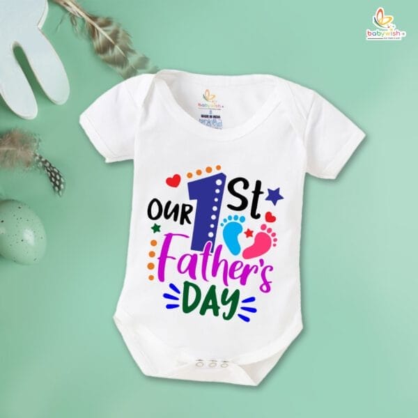 Fathers Day Special Combo White T-Shirts and Romper Sets for Father and baby Combo Pack of 2 | Our 1st Father's Day Foot Print| - Image 3