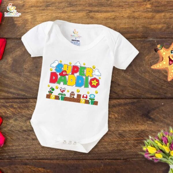 Fathers Day Special Combo White T-Shirts and Romper Sets for Father and baby Combo Pack of 2 |  SUPER DADDIO | - Image 3