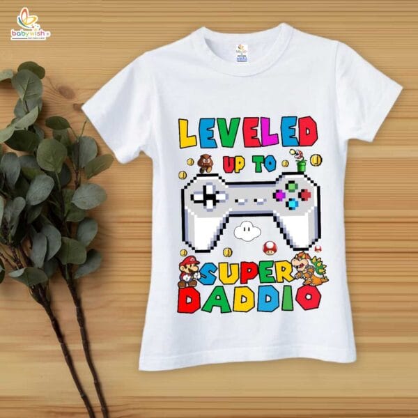 Fathers Day Special Combo White T-Shirts and Romper Sets for Father and baby Combo Pack of 2 |  Leveled Up to SUPER DADDIO | - Image 2