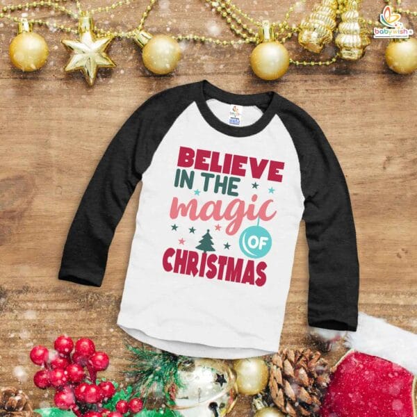 My First Christmas T-Shirt | Believe in the Magic of Christmas Print | Full Sleeve Baby Tee for Holiday Celebrations – Babywish - Image 4